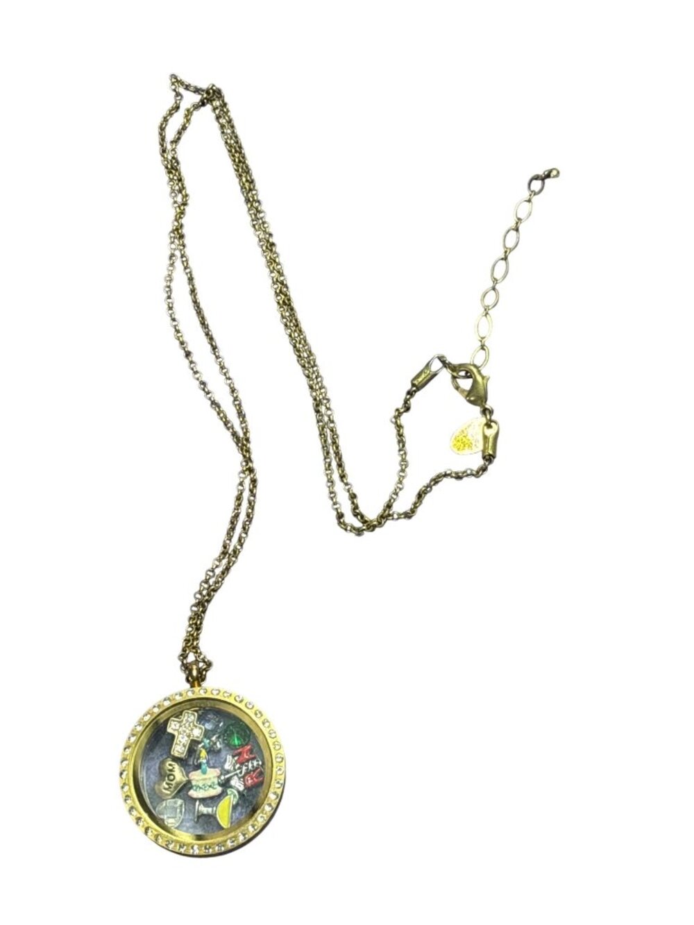 Origami Owl Charm Pendant Necklace Rhinestones Cross RN Mom Birthday Cake